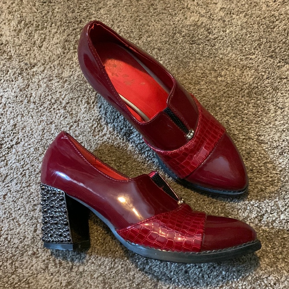 Red leather vintage high heels